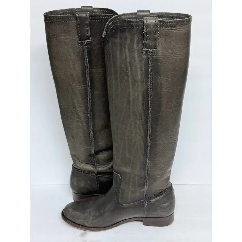 FRYE Womens Cara Pull-On Tall Leather Boot US 7.5 Smoke/Grey #78328 WORN ONCE